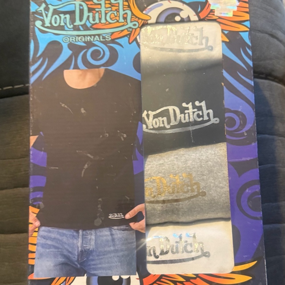 Von Dutch 4-Pack Crew Neck Tees - Black/Blue/Purple/Orange Artwork